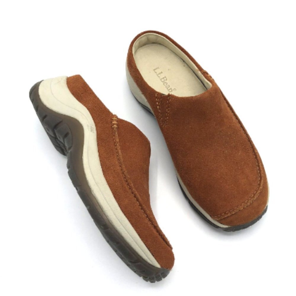 LL BEAN Slip On Comfort Mule Rust Orange Suede Leather Clog AFJ2 Women 6 Slide
